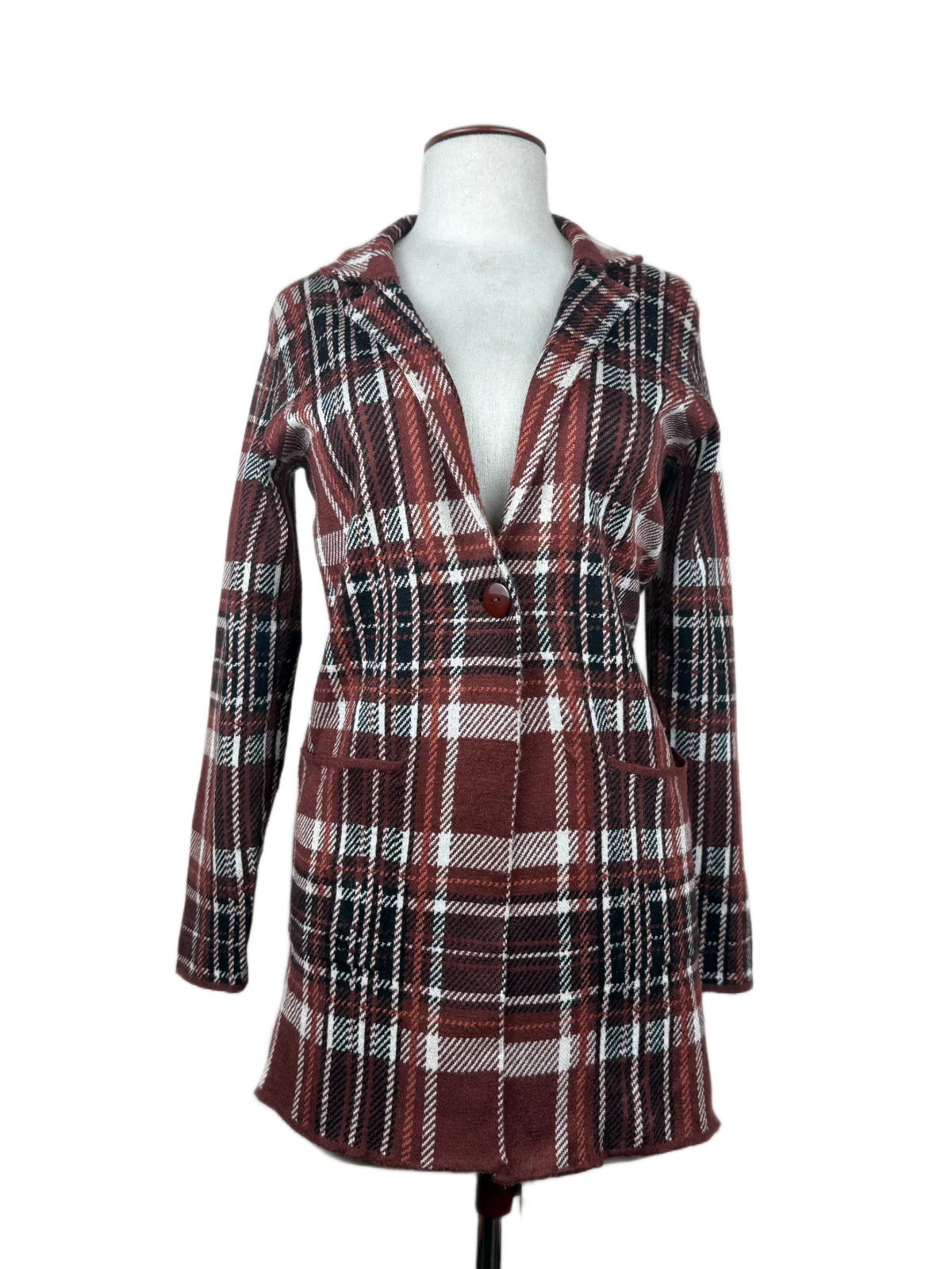 Preloved Premium Winter Long Cardigans by Adrienne Vittadini, Rust Viscose for Women - OTS Thrift Shop Karachi Pakistan
