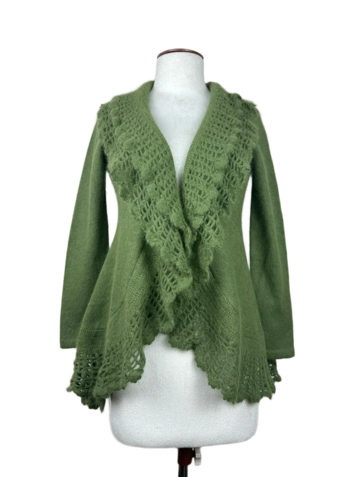 Shop Premium Plus Winter Long Cardigans by Kaliko | Preloved Branded Clothes | Olive Polyester | Women | OTS Thrift Store Karachi Pakistan