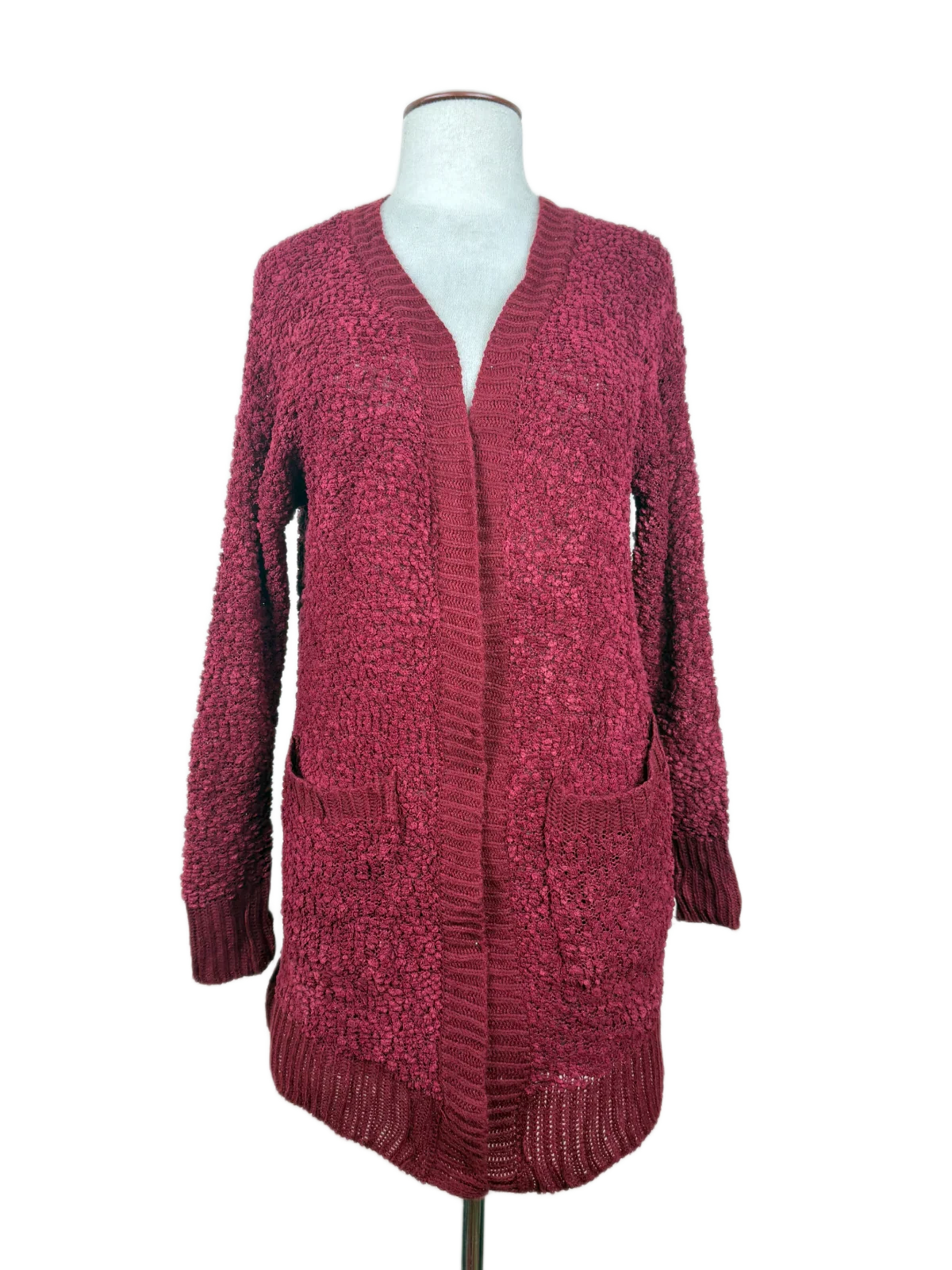 UK Imported secondhand Winter Long Cardigans - Zenana brand, Maroon Polyester, Premium condition, for Women - Online Thrift Store Peshawar Pakistan