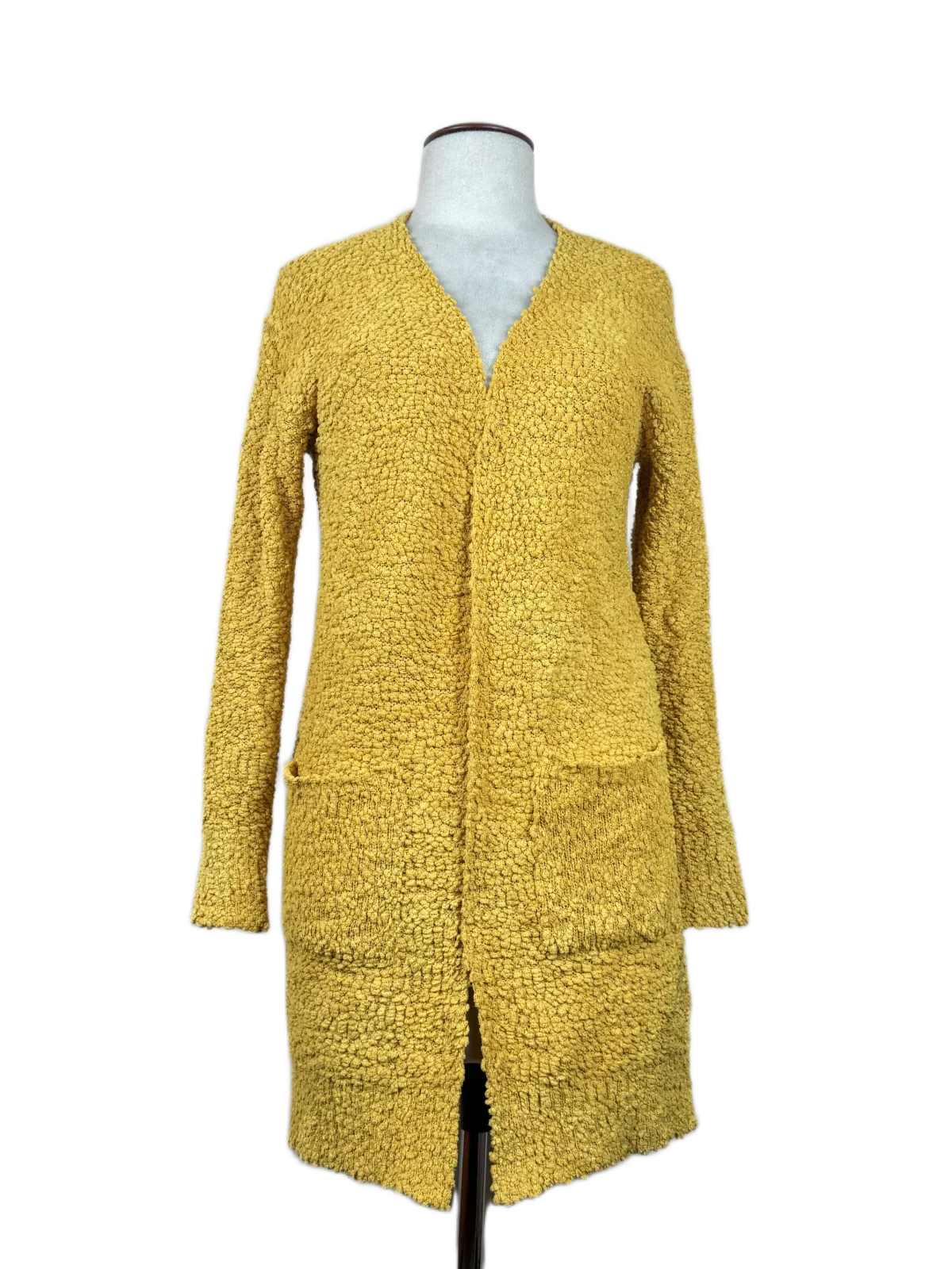 Shop Good Winter Long Cardigans by Zesica | Preloved Branded Clothes | Yellow Polyester | Women | OTS Thrift Store Karachi Pakistan