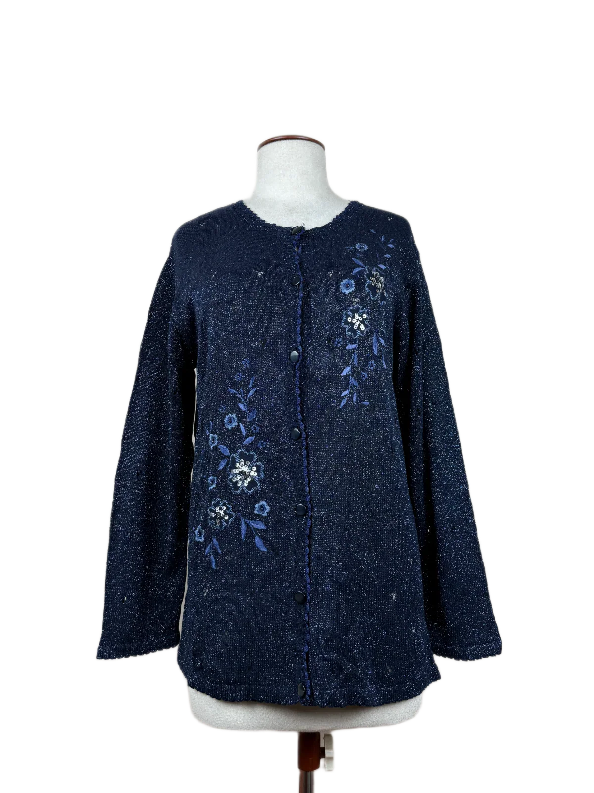 Preloved Premium Plus Winter Long Cardigans by C Collection, Navy Acrylic for Women - OTS Thrift Shop Karachi Pakistan