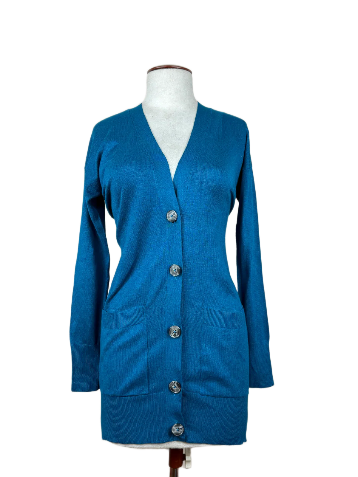 Shop Premium Winter Long Cardigans by Capsule WD | Preloved Branded Clothes | Blue Viscose | Women | OTS Thrift Store Islamabad Pakistan