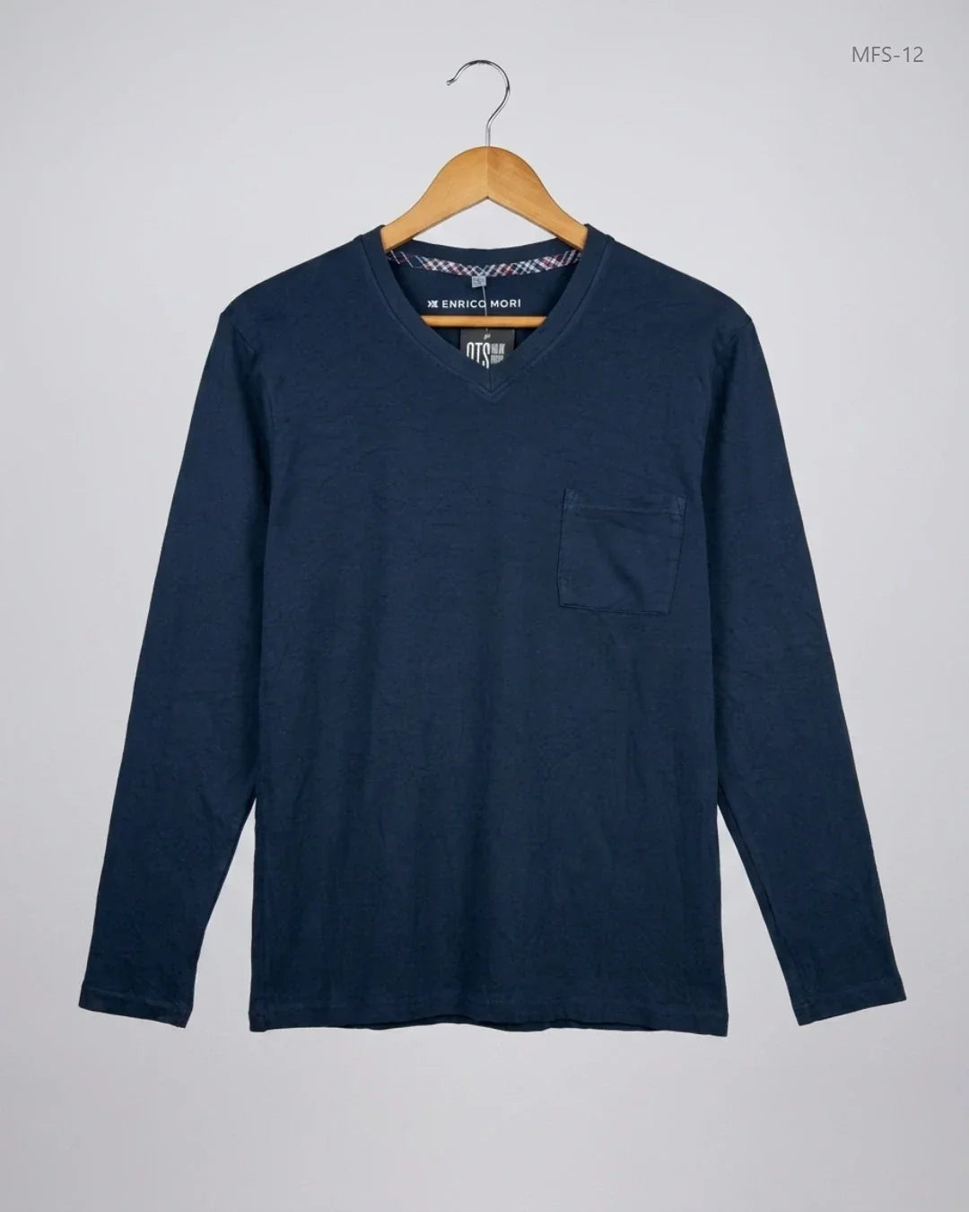 Secondhand Branded Men's Full Sleeves T-Shirt by ENRICO MORI, Blue Cotton fabric, Premium condition, for Men - Online Thrift Shop Islamabad Pakistan