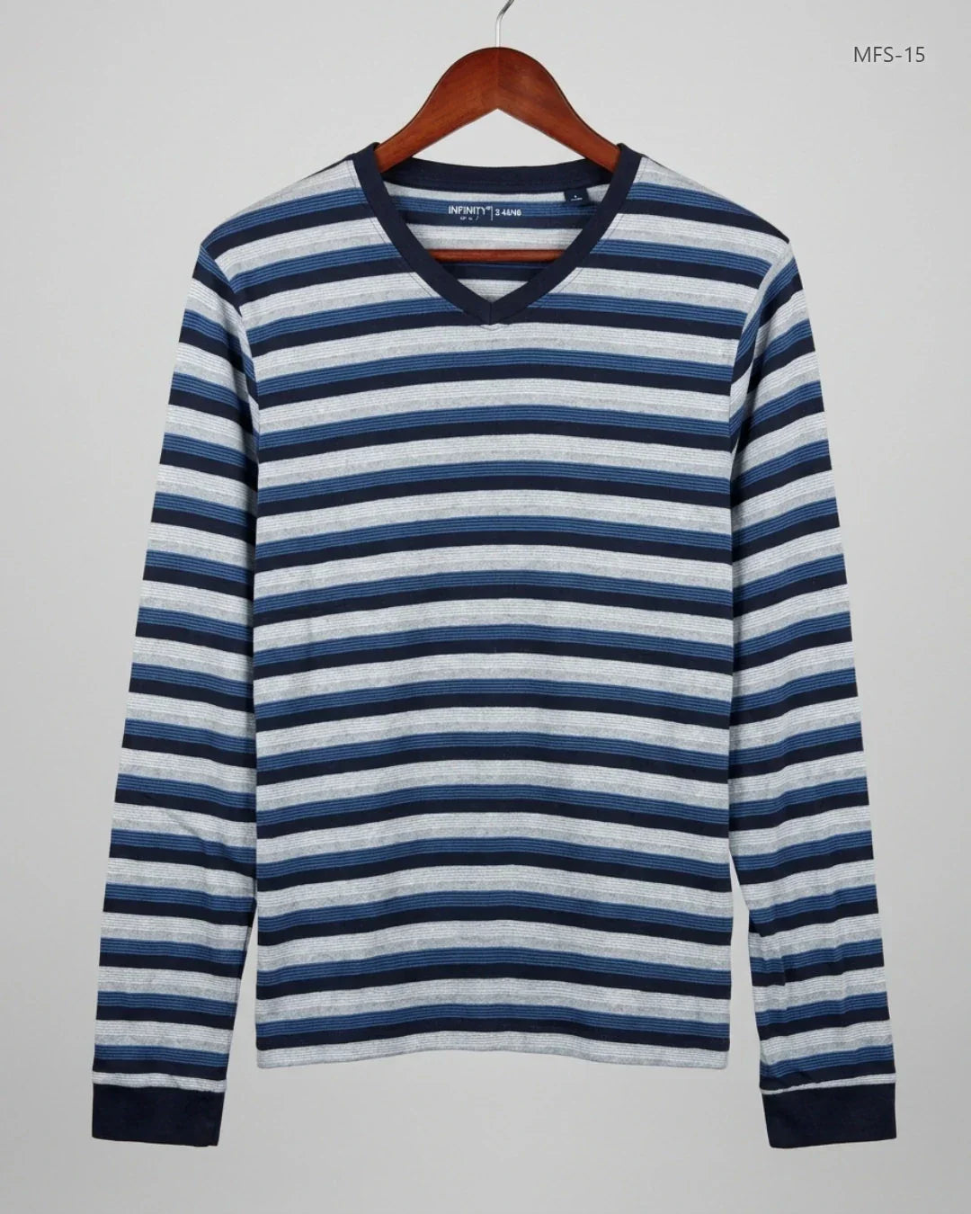 UK Imported secondhand Men's Full Sleeves T-Shirt - INFINITY brand, Blue Cotton, Premium condition, for Men - Online Thrift Store Lahore Pakistan