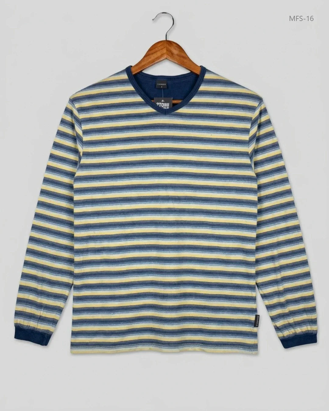 Men's Full Sleeves T-Shirt | SCHIESSER | Preloved Branded | Yellow & BLUE Cotton | Premium | OTS Thrift Store Islamabad Pakistan