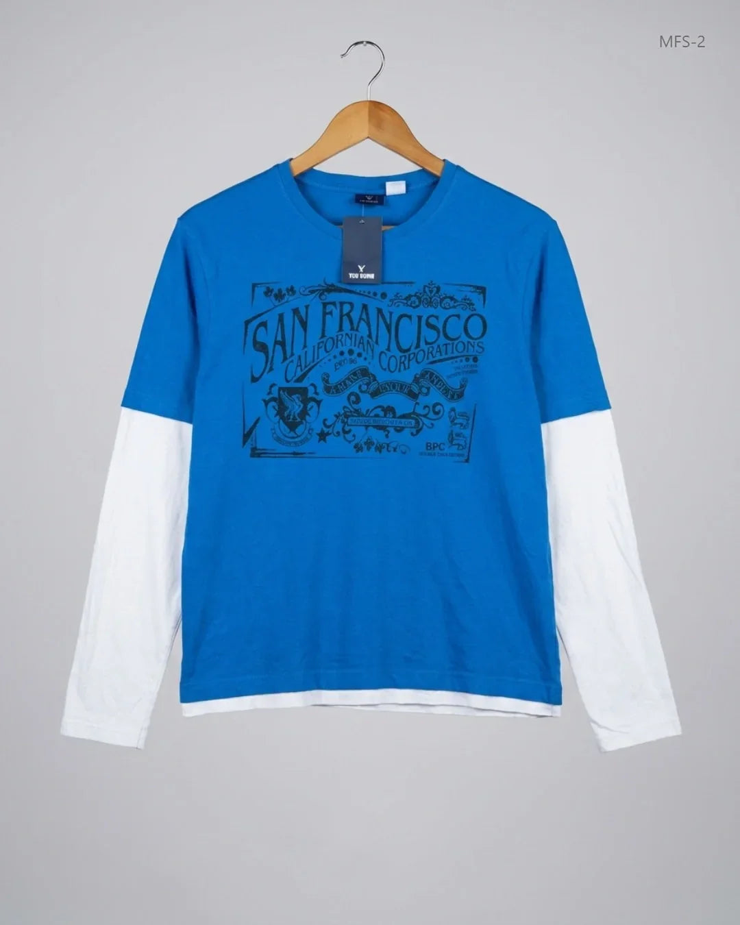 Men's Full Sleeves T-Shirt | BPC | Preloved Branded | Blue Cotton | Premium | OTS Thrift Store Peshawar Pakistan