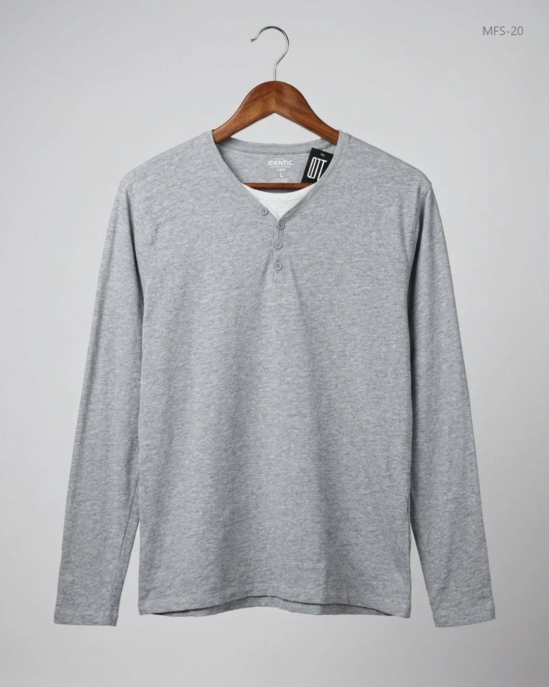 Secondhand Branded Men's Full Sleeves T-Shirt by IDENTIC, Gray Cotton fabric, Premium condition, for Men - Online Thrift Shop Karachi Pakistan