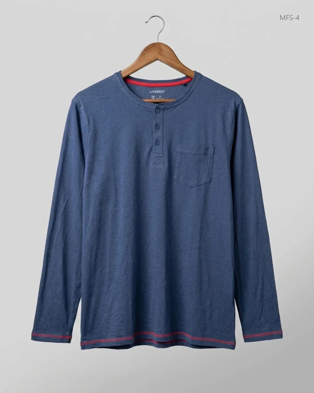 UK Imported secondhand Men's Full Sleeves T-Shirt - LIVERGY brand, Blue Cotton, Premium condition, for Men - Online Thrift Store Peshawar Pakistan