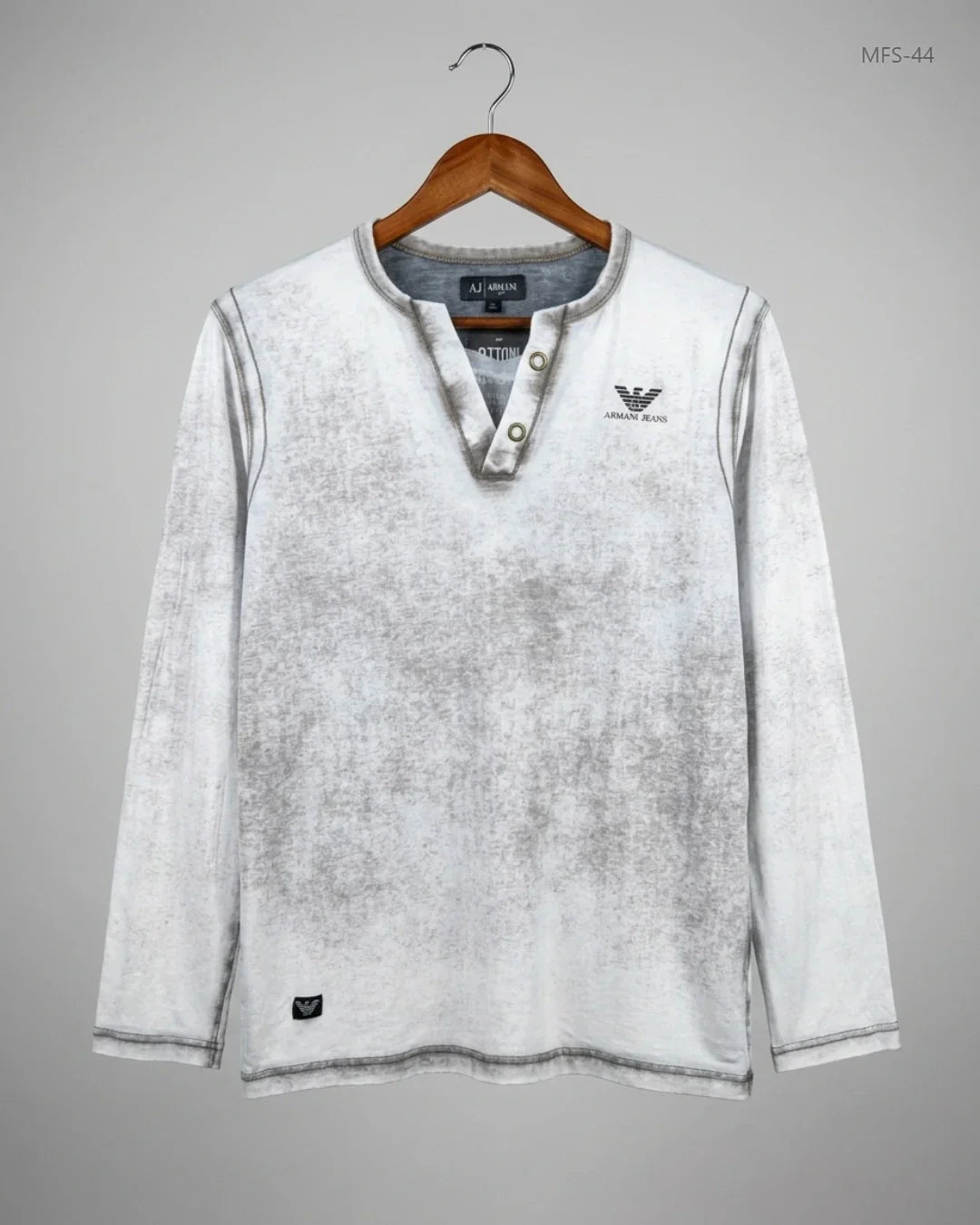 UK Imported secondhand Men's Full Sleeves T-Shirt - AJ-Armani brand, OffWhite Cotton, Premium condition, for Men - Online Thrift Store Peshawar Pakistan