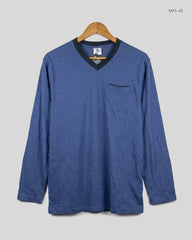 Men's Full Sleeves T-Shirt | HBI | Preloved Branded | Blue Cotton | Premium | OTS Thrift Store Karachi Pakistan