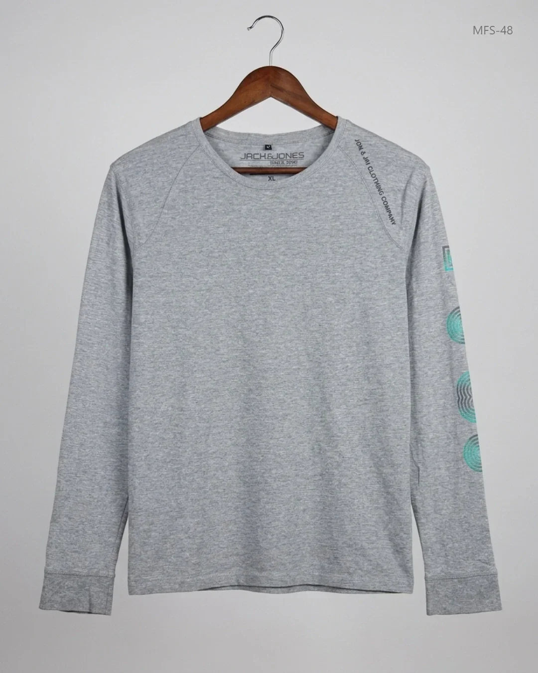 Shop Premium Men's Full Sleeves T-Shirt by JACK & JONES | Preloved Branded Clothes | Gray Cotton | Men | OTS Thrift Store Lahore Pakistan