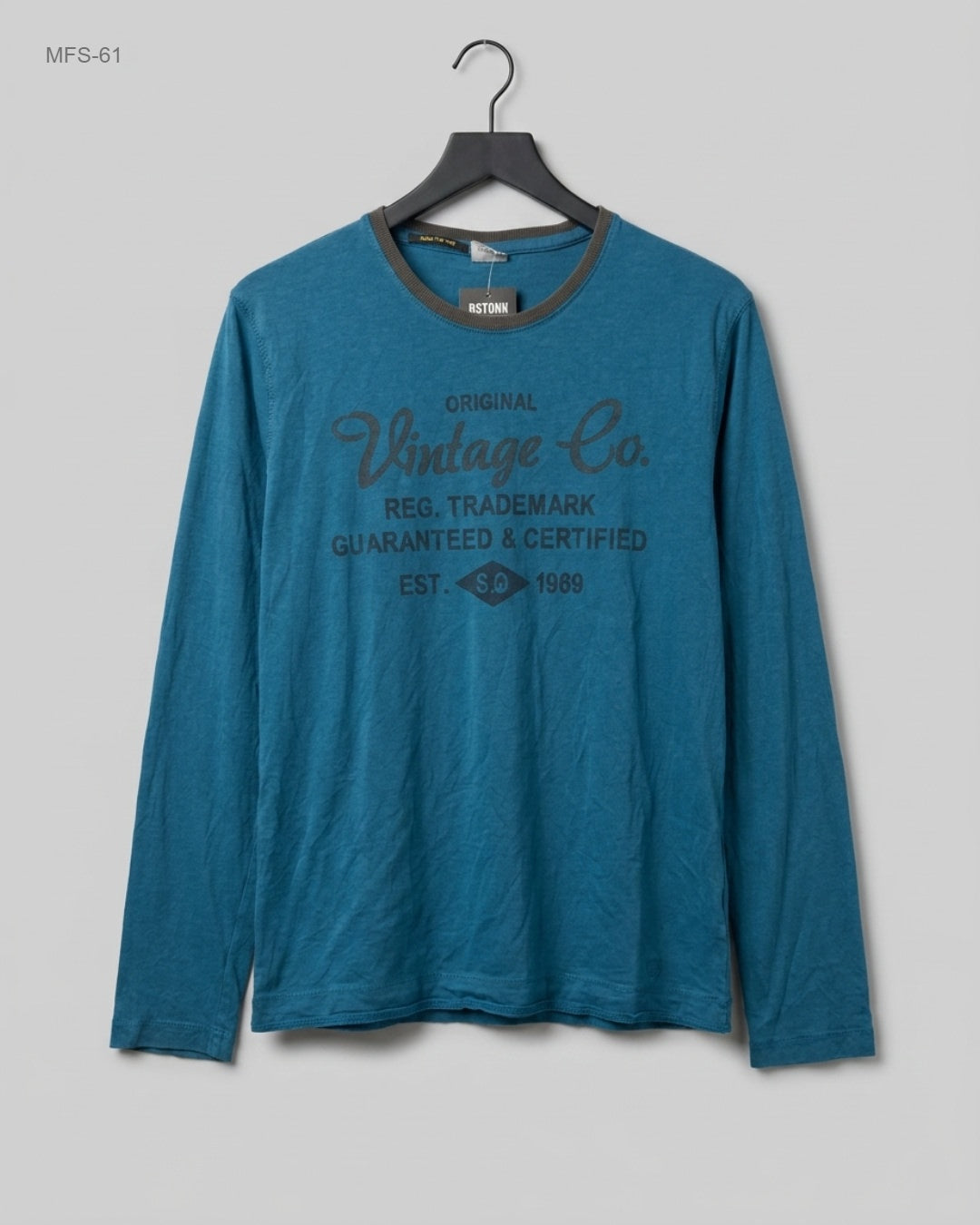 Excellent Condition Men's Full Sleeves T-Shirt | Preloved S.OLIVER | Turquoise Cotton | Thrift Shop for Men Peshawar Pakistan | OTS