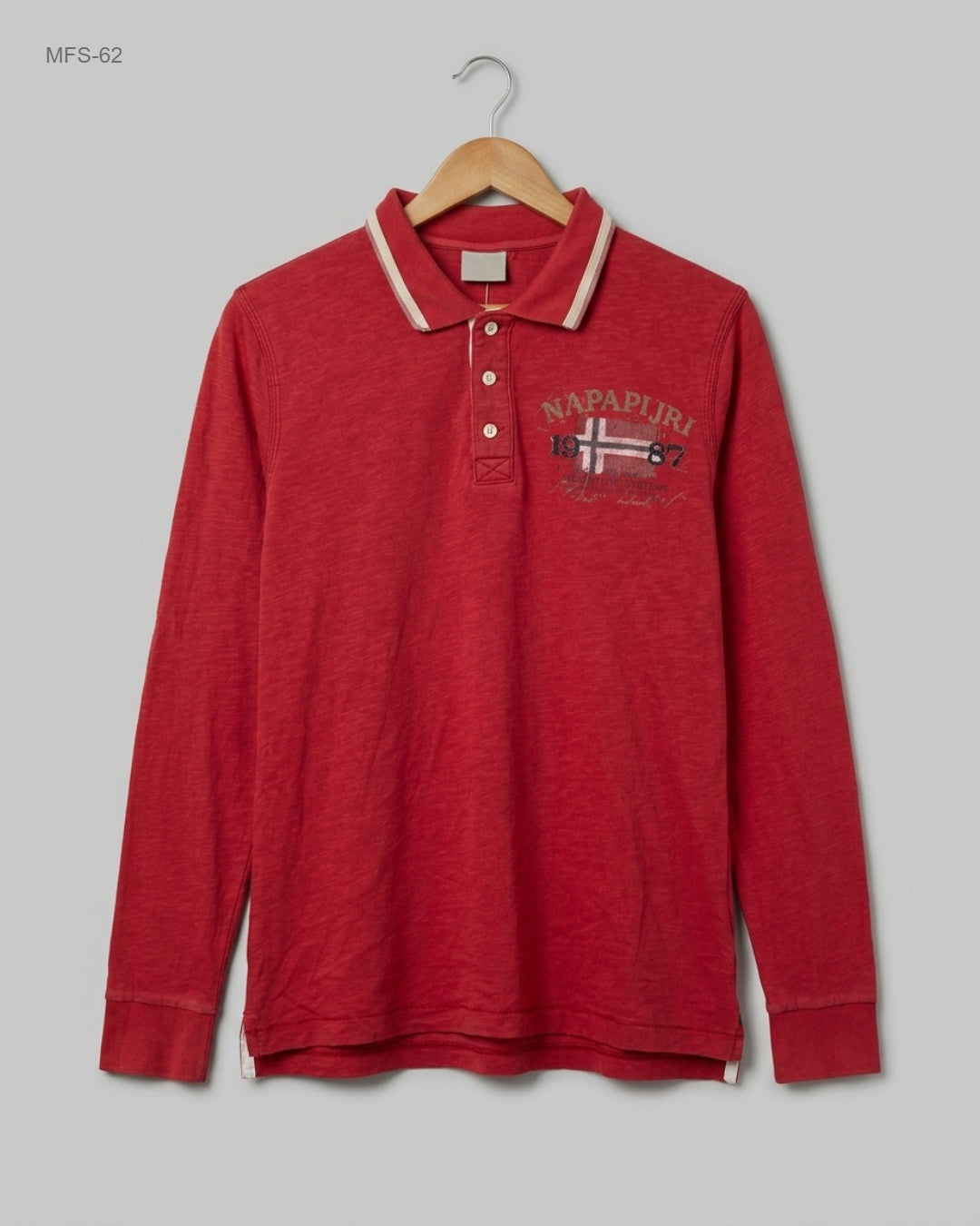Men's Full Sleeves T-Shirt | Napapijri | Preloved Branded | Red Cotton | Excellent | OTS Thrift Store Islamabad Pakistan