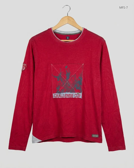 Premium Condition Men's Full Sleeves T-Shirt | Preloved TERRE | Red Cotton | Thrift Shop for Men Peshawar Pakistan | OTS