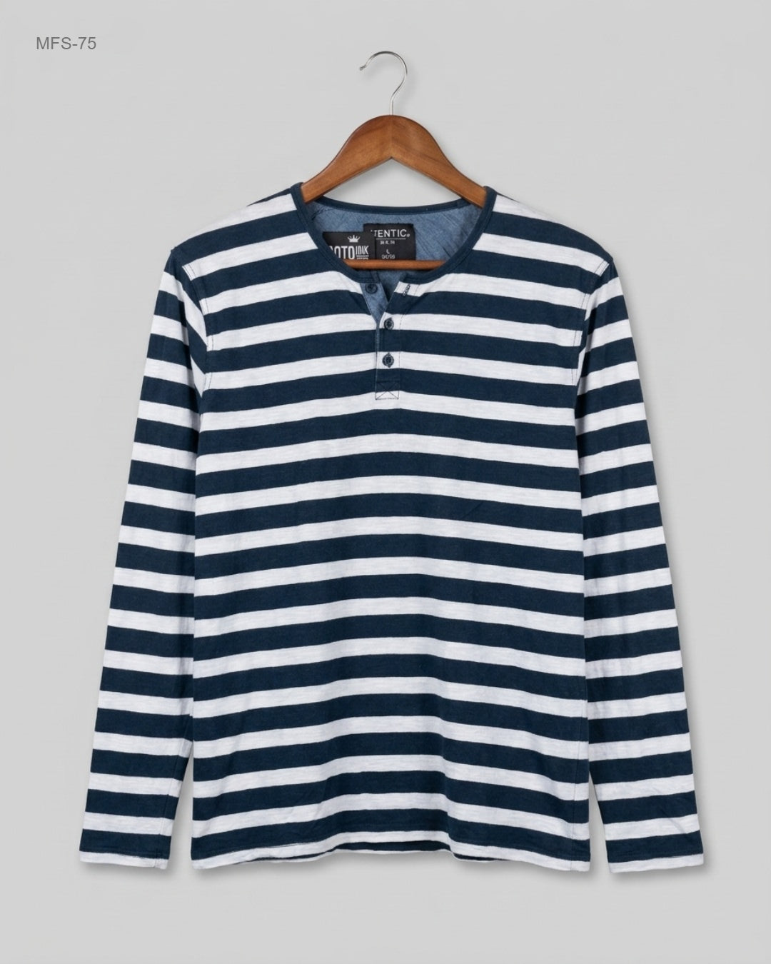 UK Imported secondhand Men's Full Sleeves T-Shirt - IDENTIC brand, Blue Cotton, Premium condition, for Men - Online Thrift Store Karachi Pakistan