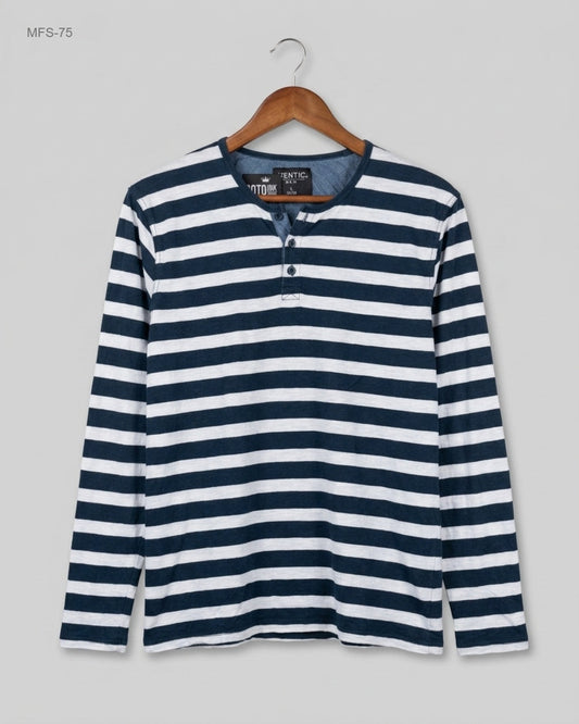 UK Imported secondhand Men's Full Sleeves T-Shirt - IDENTIC brand, Blue Cotton, Premium condition, for Men - Online Thrift Store Karachi Pakistan