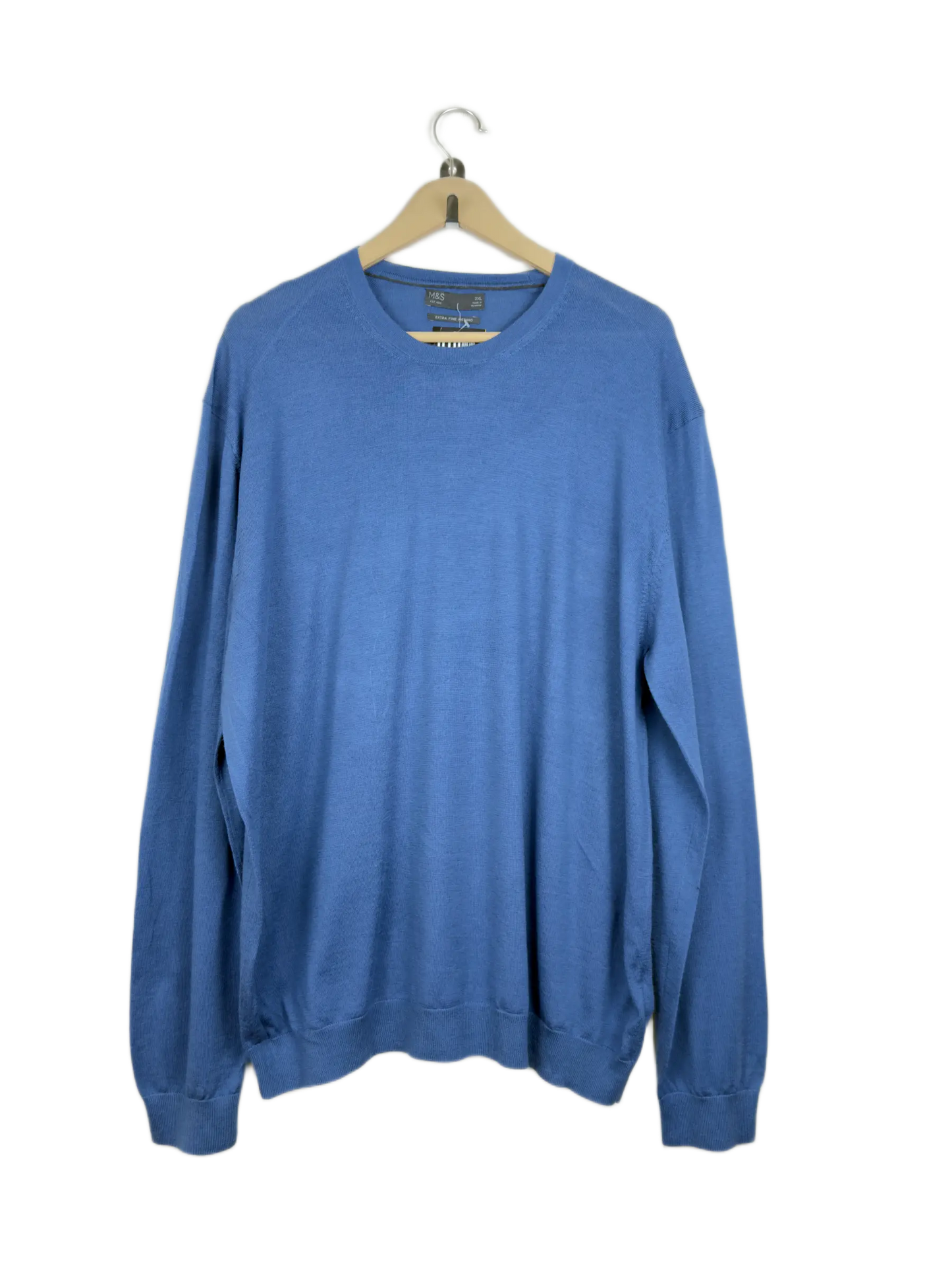 UK Imported secondhand Men's Jumpers & Sweaters - Marks & Spencer brand, Blue Marino Wool, Premium condition, for Men - Online Thrift Store Islamabad Pakistan