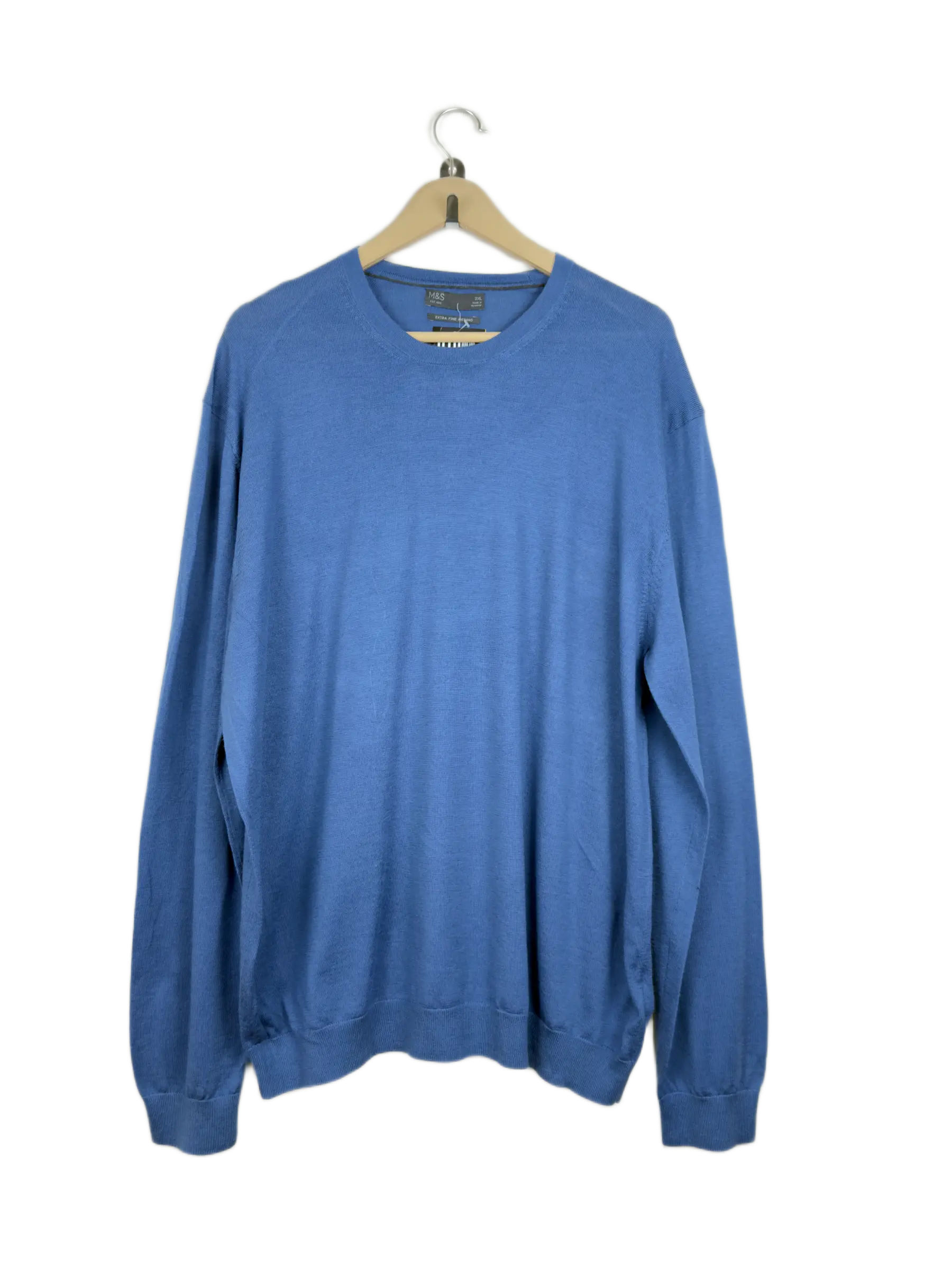 UK Imported secondhand Men's Jumpers & Sweaters - Marks & Spencer brand, Blue Marino Wool, Premium condition, for Men - Online Thrift Store Islamabad Pakistan