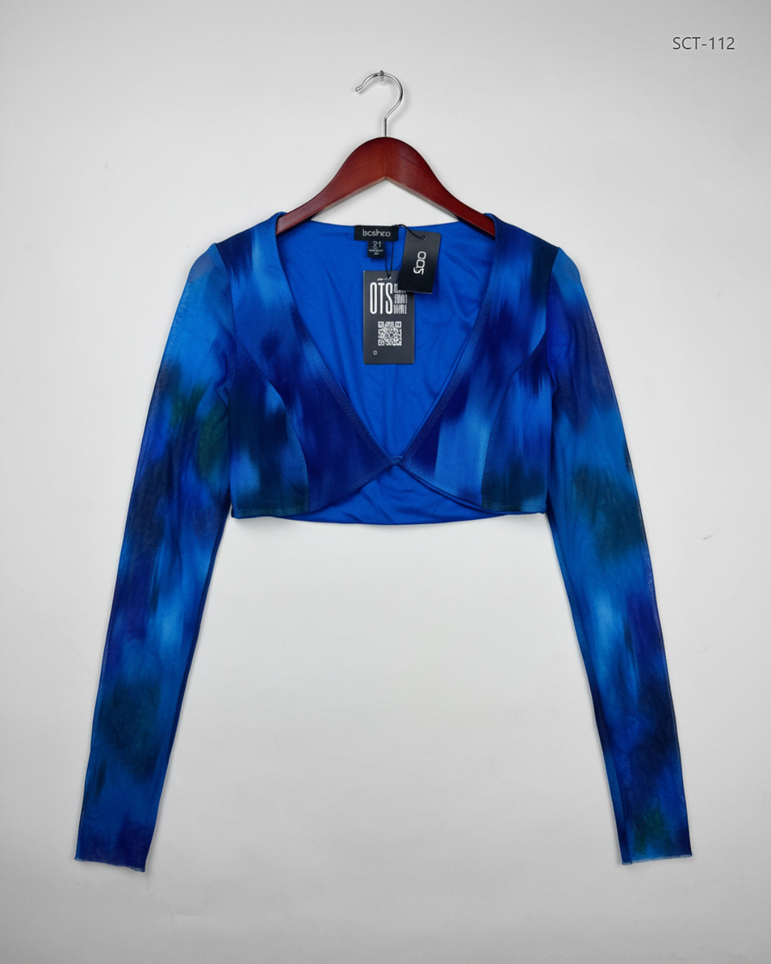 Preloved Premium Plus Summer Crop Tops by Boohoo, Blue Polyester for Womens - OTS Thrift Shop Peshawar Pakistan