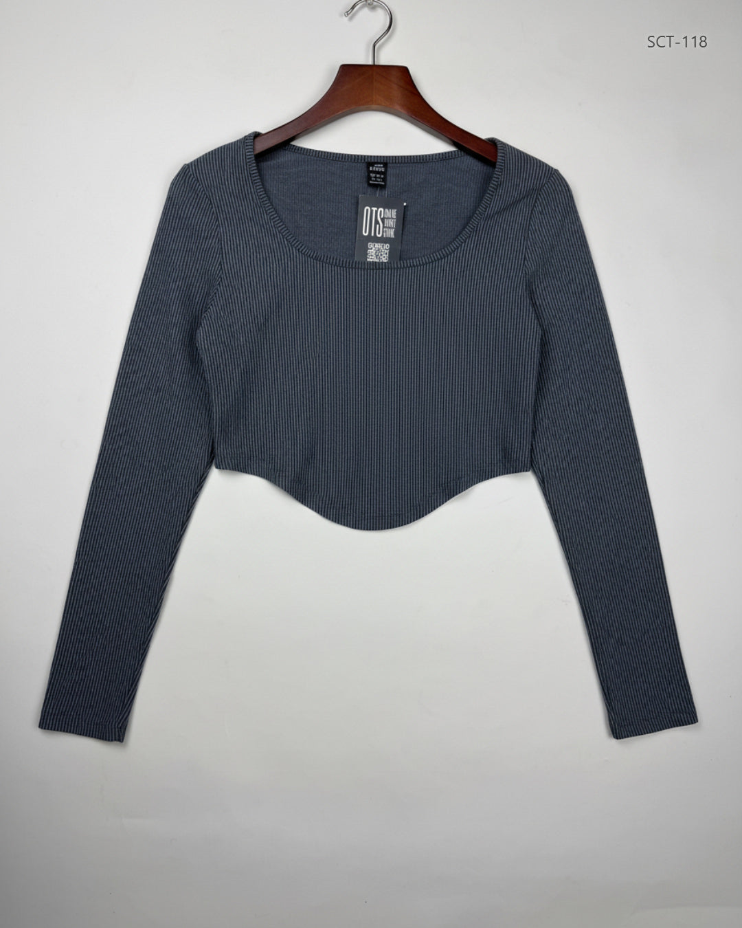 Preloved Premium Summer Crop Tops by Shein, Grey Cotton for Womens - OTS Thrift Shop Peshawar Pakistan