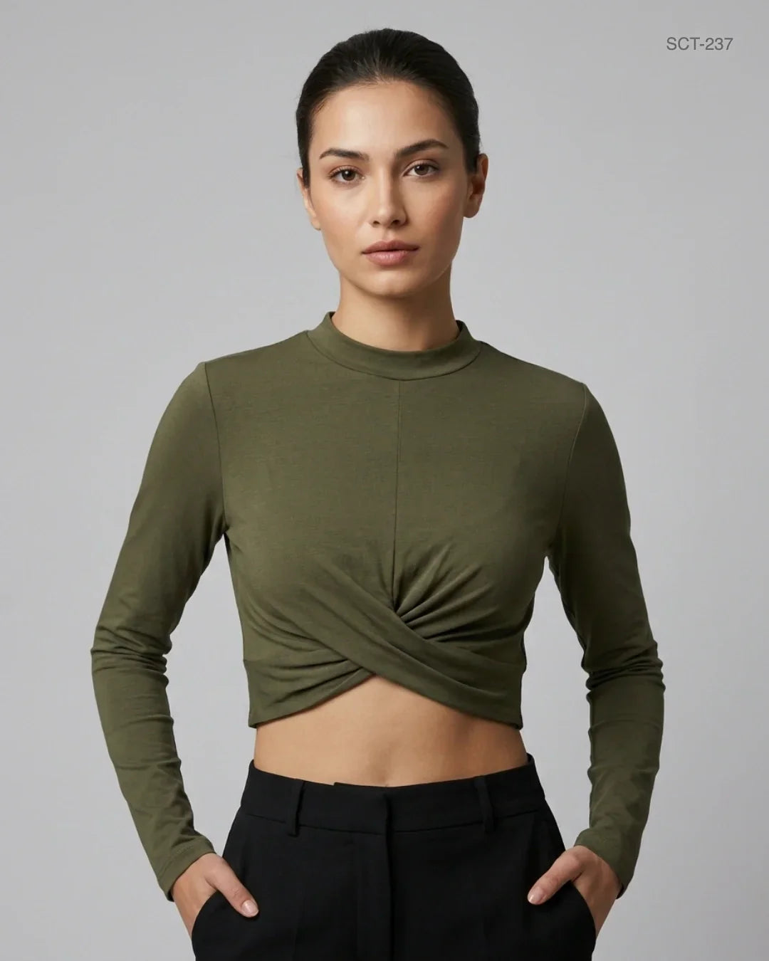 Shop Premium Summer Crop Tops by Glamorous | Preloved Branded Clothes | Olive Polyester | Womens | OTS Thrift Store Karachi Pakistan