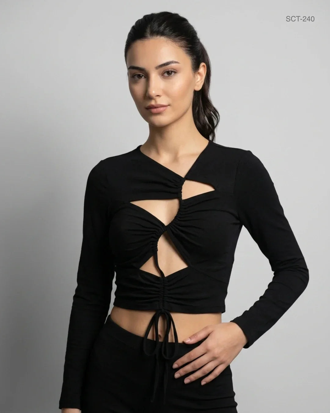 Summer Crop Tops | CUT LABEL | Preloved Branded | Black Polyester & Cotton | Premium | OTS Thrift Store Islamabad Pakistan