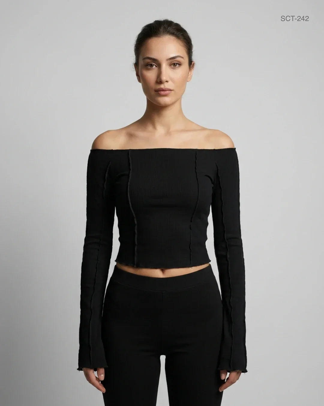 Preloved Premium Summer Crop Tops by Bershka, Black Cotton for Womens - OTS Thrift Shop Islamabad Pakistan