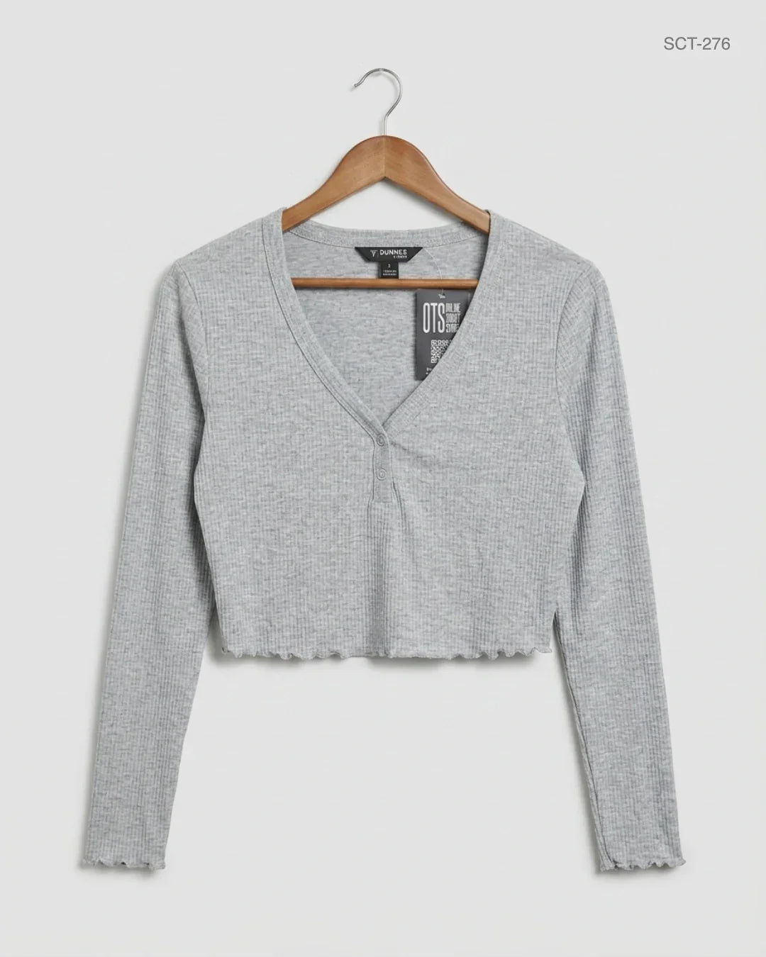 Preloved Premium Summer Crop Tops by DUNNES, Gray Cotton for Womens - OTS Thrift Shop Peshawar Pakistan