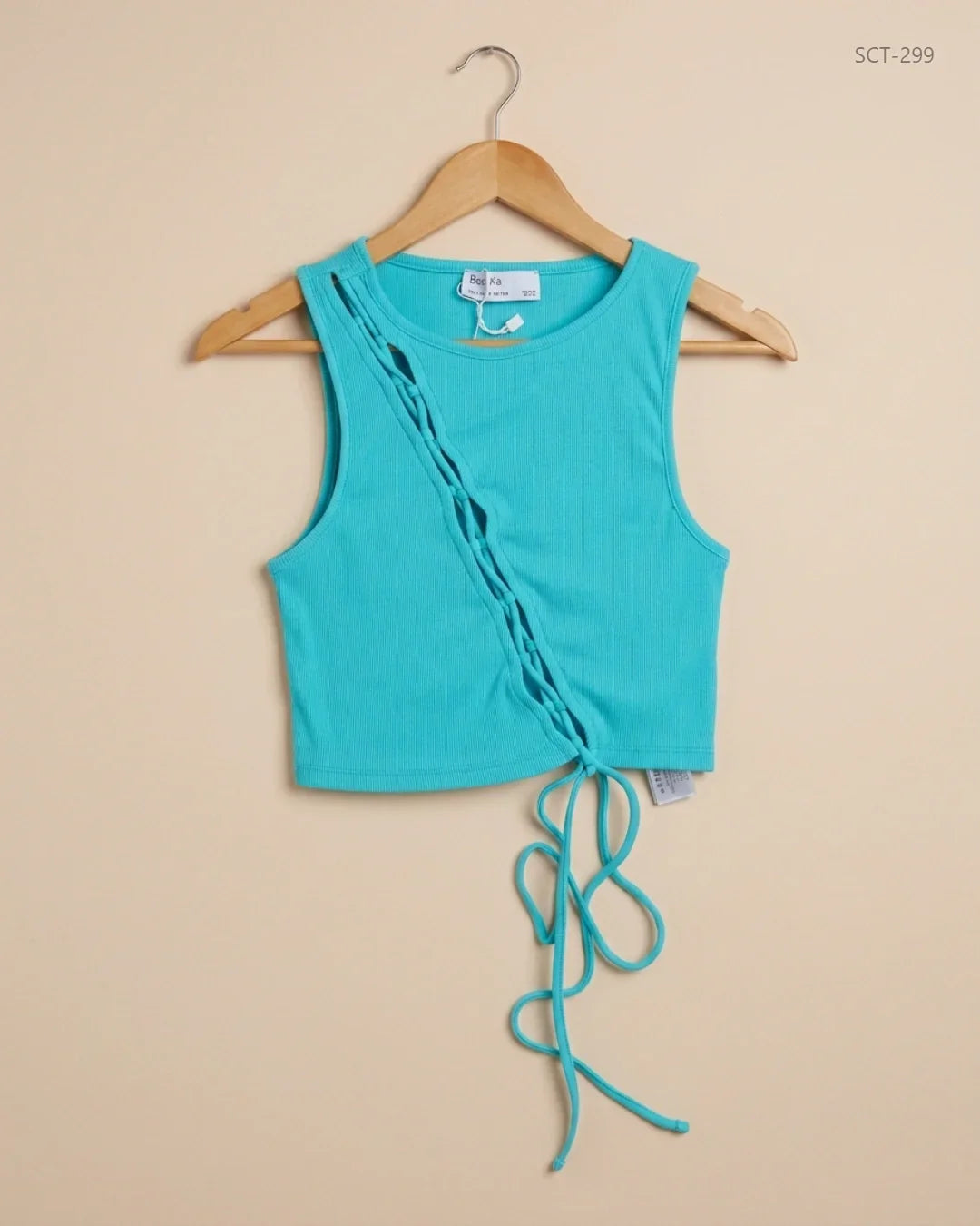 Preloved Premium Plus Summer Crop Tops by Bershka, Cyan Cotton for Womens - OTS Thrift Shop Islamabad Pakistan