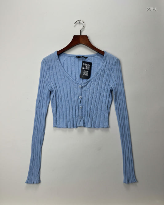 Shop Premium Summer Crop Tops by Shein | Preloved Branded Clothes | SkyBlue COTTON | Womens | OTS Thrift Store Islamabad Pakistan