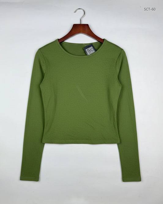 UK Imported secondhand Summer Crop Tops - CUT LABEL brand, Olive Polyester, Premium condition, for Womens - Online Thrift Store Karachi Pakistan