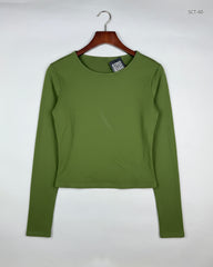 UK Imported secondhand Summer Crop Tops - CUT LABEL brand, Olive Polyester, Premium condition, for Womens - Online Thrift Store Karachi Pakistan