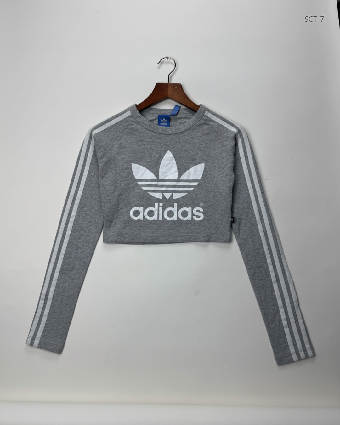 Shop Premium Summer Crop Tops by Adidas | Preloved Branded Clothes | Grey Cotton | Womens | OTS Thrift Store Lahore Pakistan