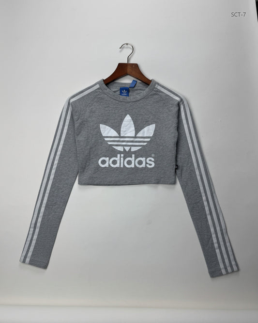 Shop Premium Summer Crop Tops by Adidas | Preloved Branded Clothes | Grey Cotton | Womens | OTS Thrift Store Lahore Pakistan