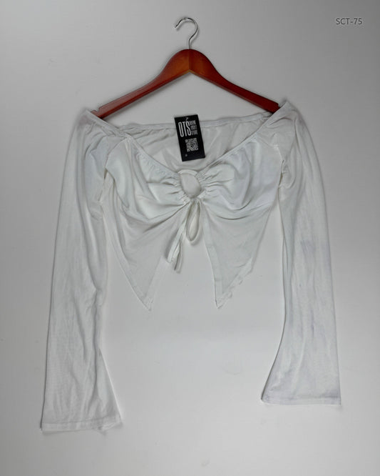 Summer Crop Tops | CUT LABEL | Preloved Branded | White Polyester | Premium | OTS Thrift Store Karachi Pakistan