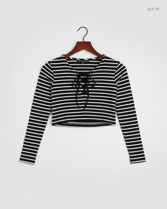 Preloved Premium Summer Crop Tops by Topshop, Black & White Cotton for Womens - OTS Thrift Shop Karachi Pakistan