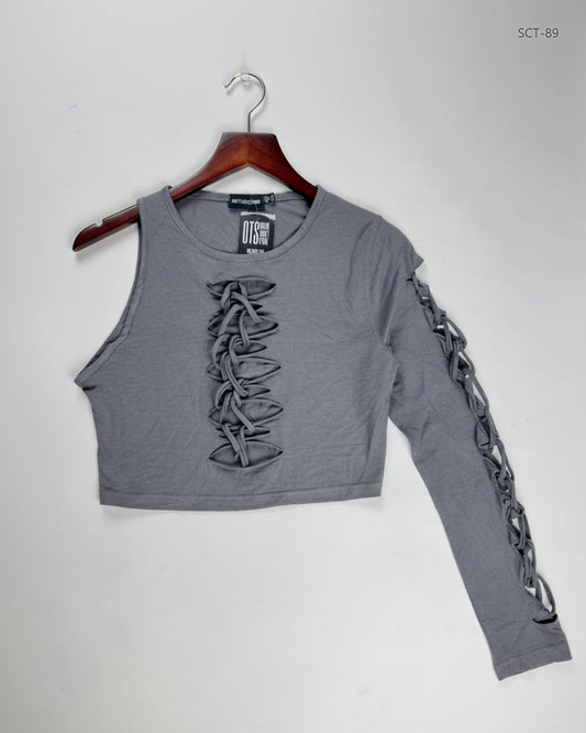 Summer Crop Tops | PRETTYLITTLETHING | Preloved Branded | Gray Viscose | Premium | OTS Thrift Store Islamabad Pakistan
