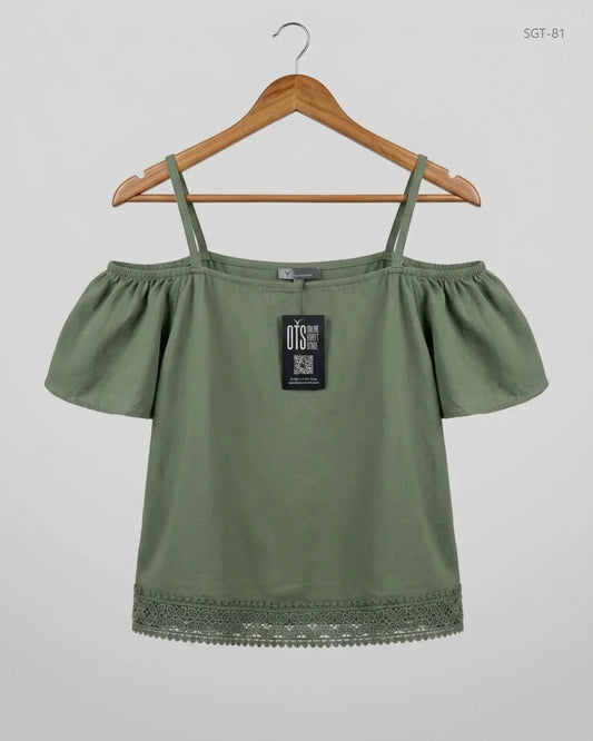Girls Summer Tops | Primark | Preloved Branded | Olive Polyester | Premium | OTS Thrift Store Peshawar Pakistan