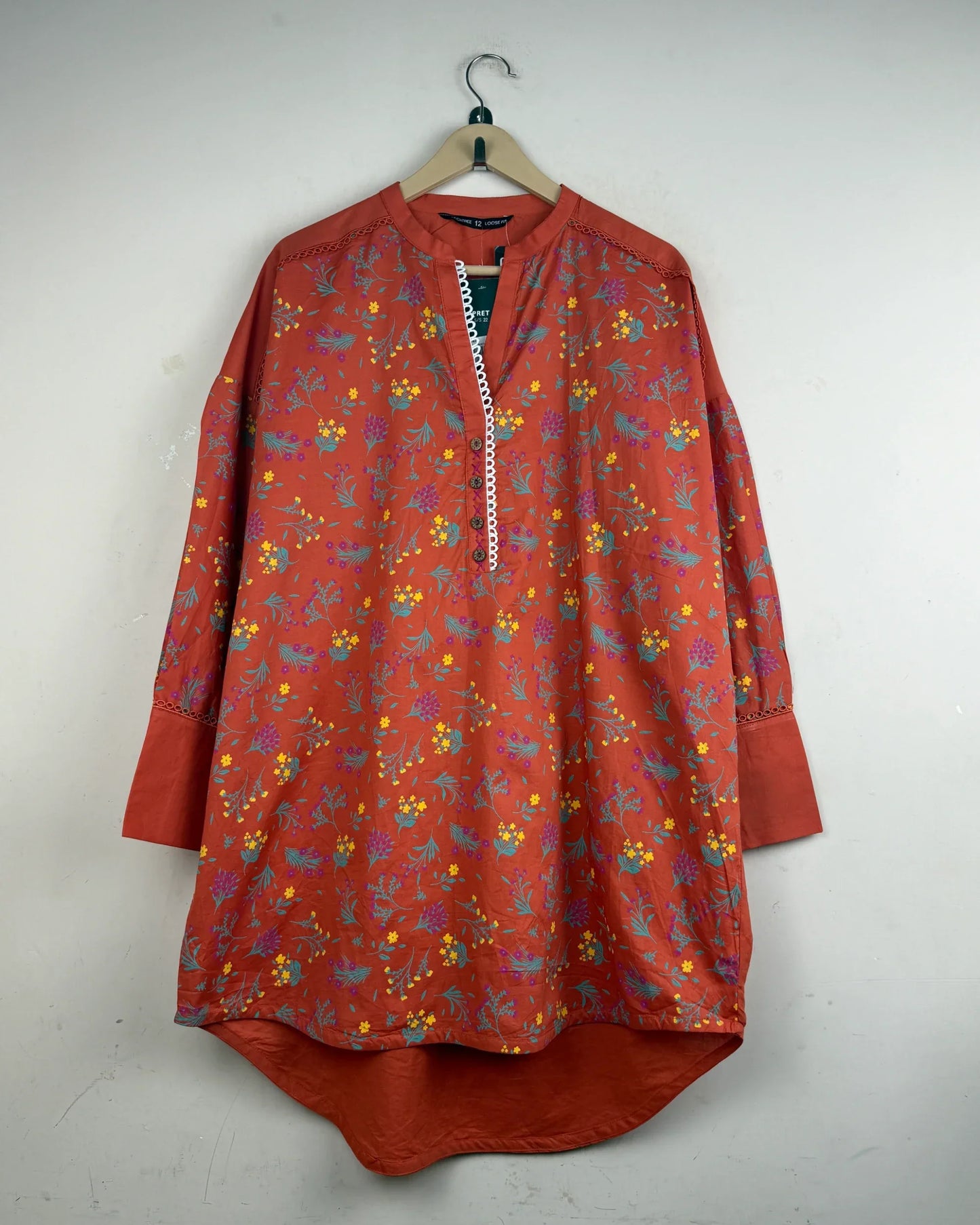 Secondhand Branded Summer Kurti by BEECHTREE, Orange LAWN fabric, Premium Plus condition, for - Online Thrift Shop Islamabad Pakistan