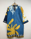 Preloved Premium Summer Kurti by KHAS PRET, BLUE & YELLOW KHADDAR for - OTS Thrift Shop Lahore Pakistan