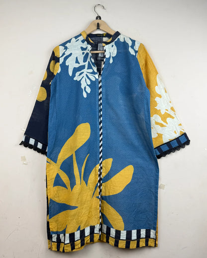 Preloved Premium Summer Kurti by KHAS PRET, BLUE & YELLOW KHADDAR for - OTS Thrift Shop Lahore Pakistan