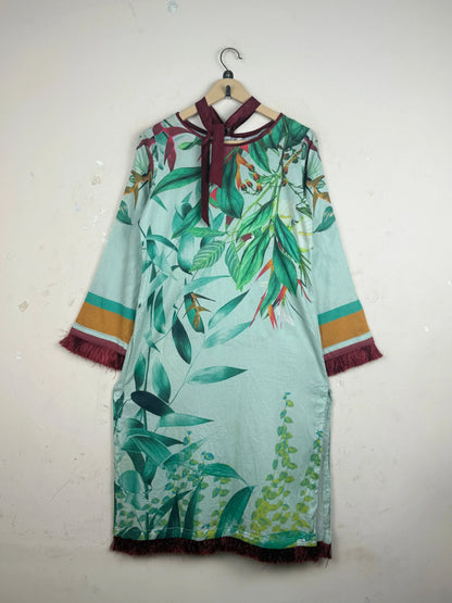 Secondhand Branded Summer Kurti by CUT LABEL, Green Lawn fabric, Premium condition, for Womens - Online Thrift Shop Islamabad Pakistan