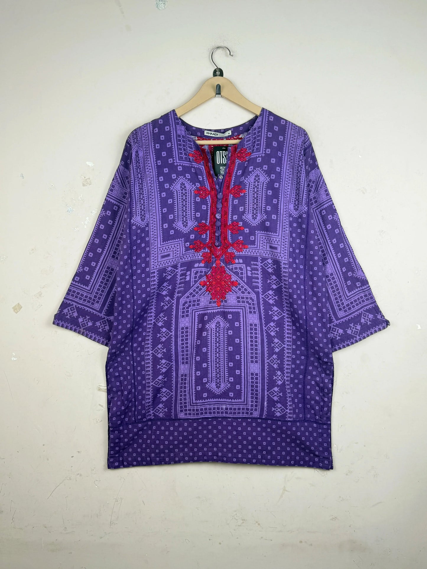 Shop Premium Summer Kurti by KHAADI | Preloved Branded Clothes | Purple Cotton | Womens | OTS Thrift Store Karachi Pakistan