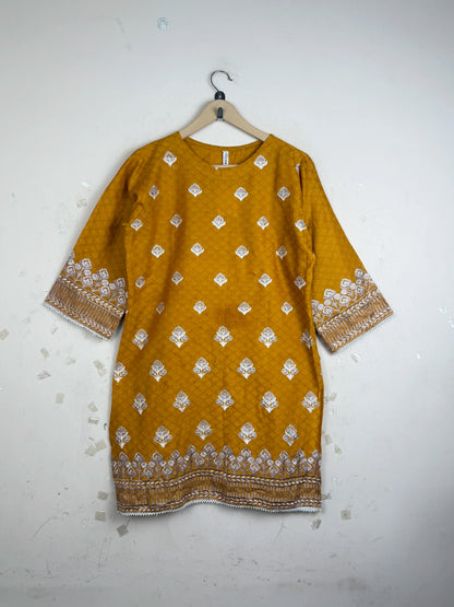 Preloved Premium Summer Kurti by RANGOLI, Mustered Cotton for Womens - OTS Thrift Shop Lahore Pakistan