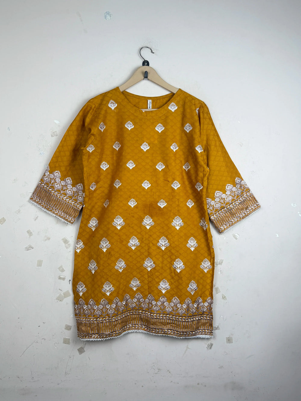 Preloved Premium Summer Kurti by RANGOLI, Mustered Cotton for Womens - OTS Thrift Shop Lahore Pakistan
