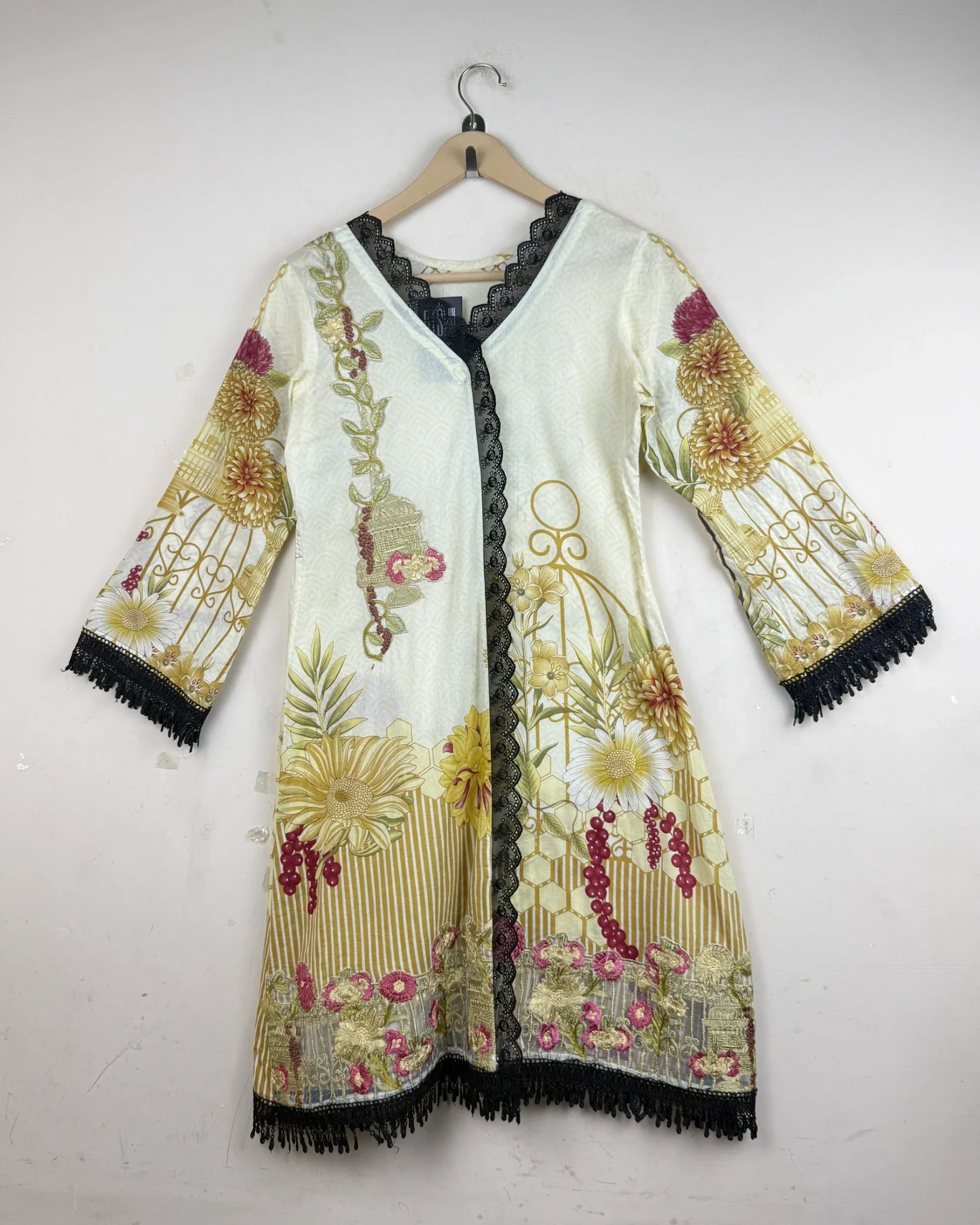 Preloved Premium Summer Kurti by Cut Label, Beige LAWN for - OTS Thrift Shop Peshawar Pakistan