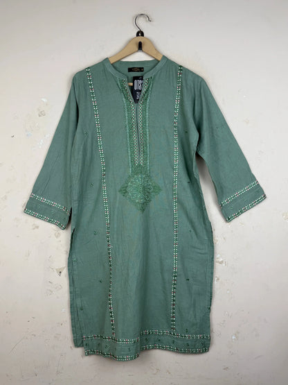 Preloved Premium Summer Kurti by TUUBA, Green Cotton for Womens - OTS Thrift Shop Islamabad Pakistan