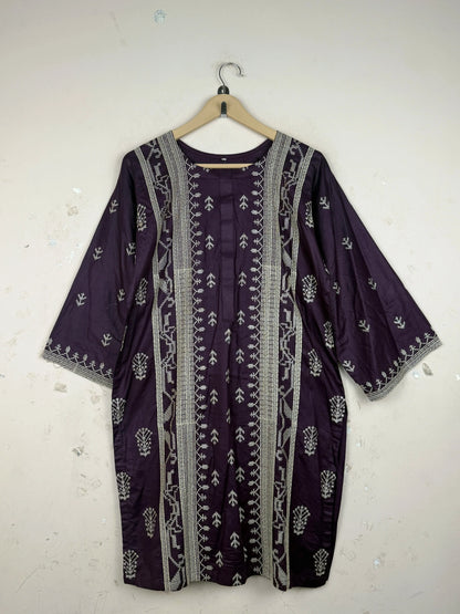 UK Imported secondhand Summer Kurti - Unknown brand, VINE RED LAWN, Premium condition, for Womens - Online Thrift Store Karachi Pakistan