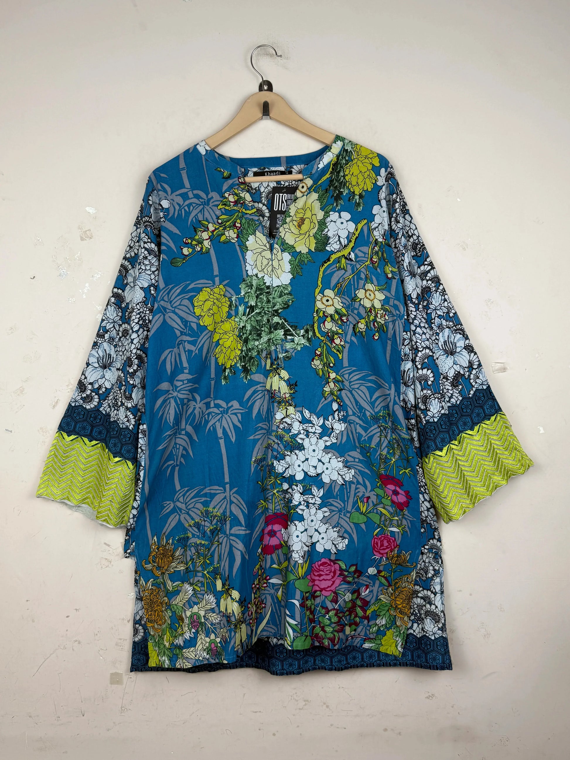 Secondhand Branded Summer Kurti by KHAADI, Cyan LAWN fabric, Premium condition, for Womens - Online Thrift Shop Karachi Pakistan
