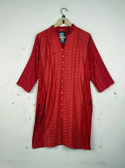 Shop Good Summer Kurti by CUT LABEL | Preloved Branded Clothes | Red Orange Cotton | Womens | OTS Thrift Store Islamabad Pakistan